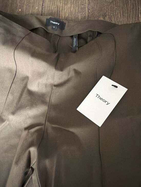 Theory Women's Alettah Olive Green Pintuck Straight Leg Trousers - Picture 4 of 8